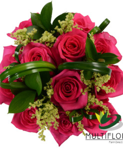 Dozen Roses  Dark Pink + Solidago